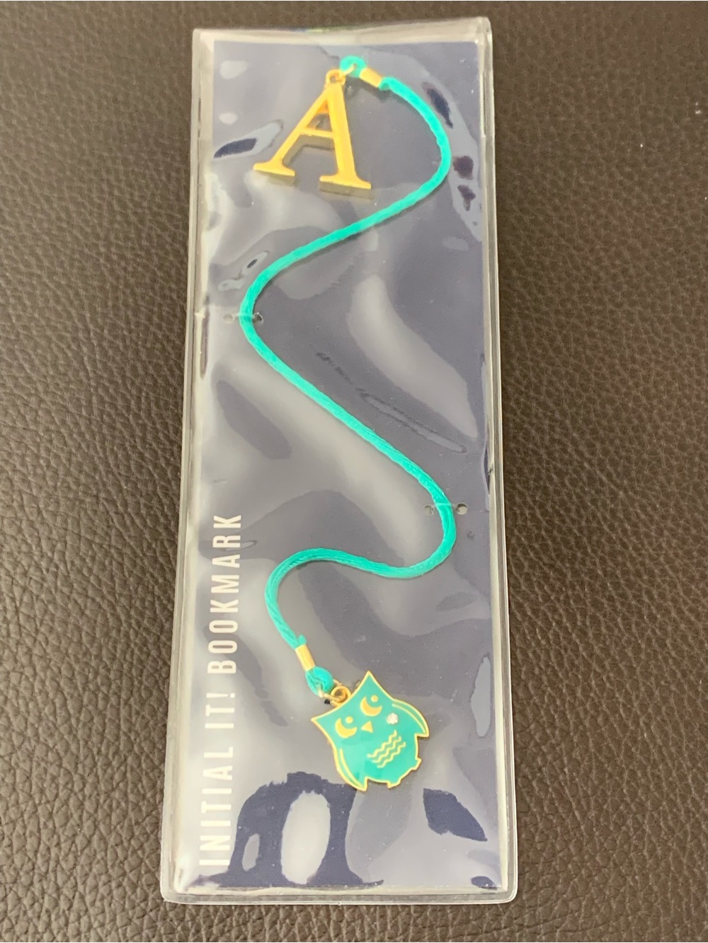 Initial It Letter “A” & Owl Charm Bookmark Teal Green & Gold Andrews & Blaine